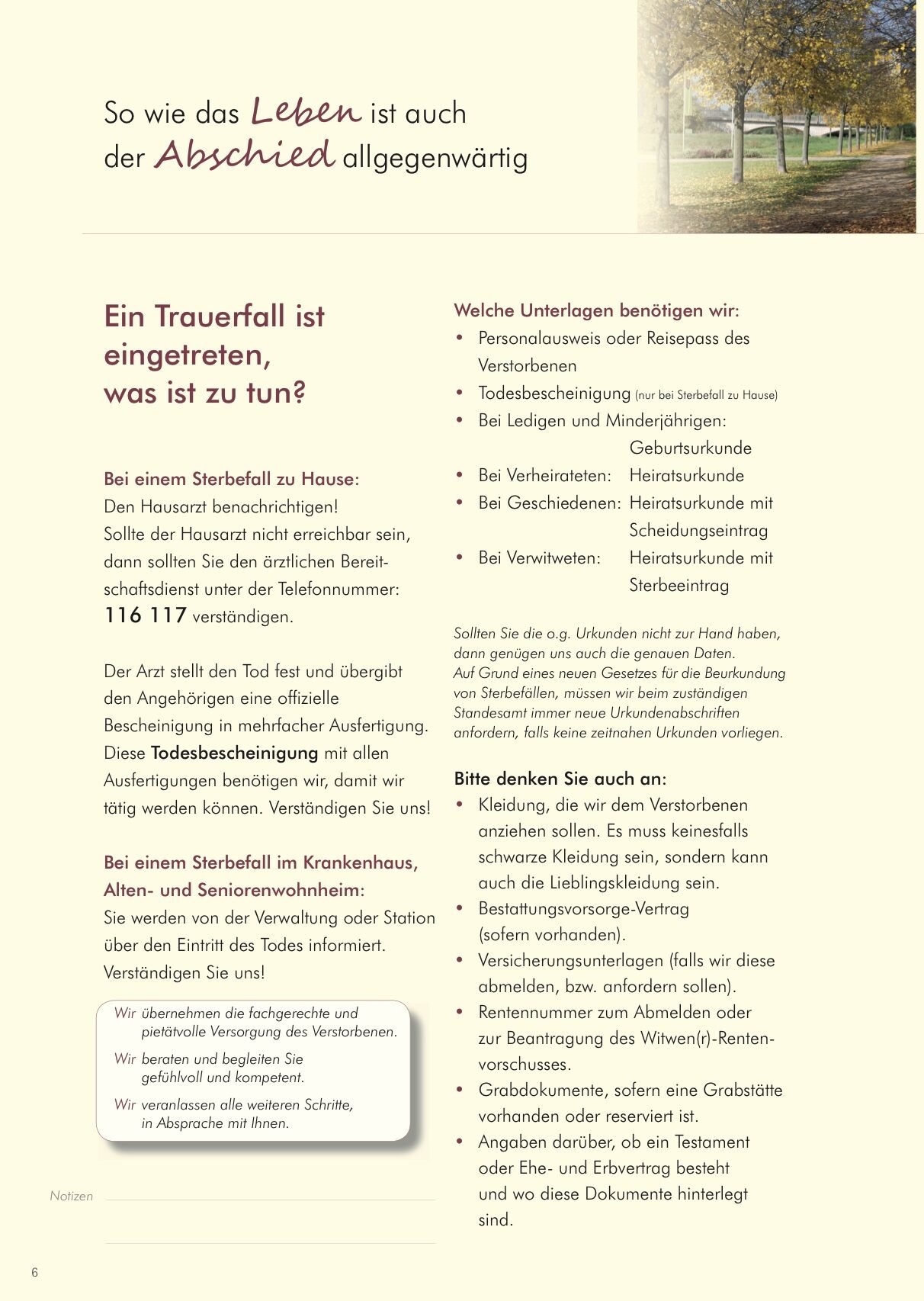 Hausbroschüre des Bestattungsinstituts Bauer, Seite 6
