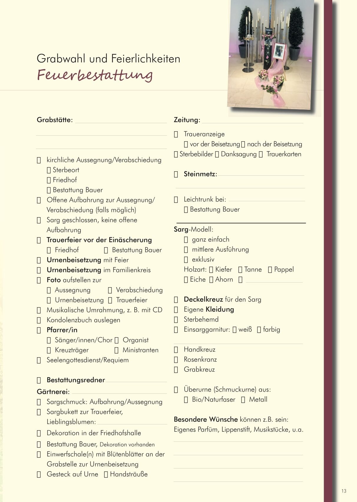 Hausbroschüre des Bestattungsinstituts Bauer, Seite 13