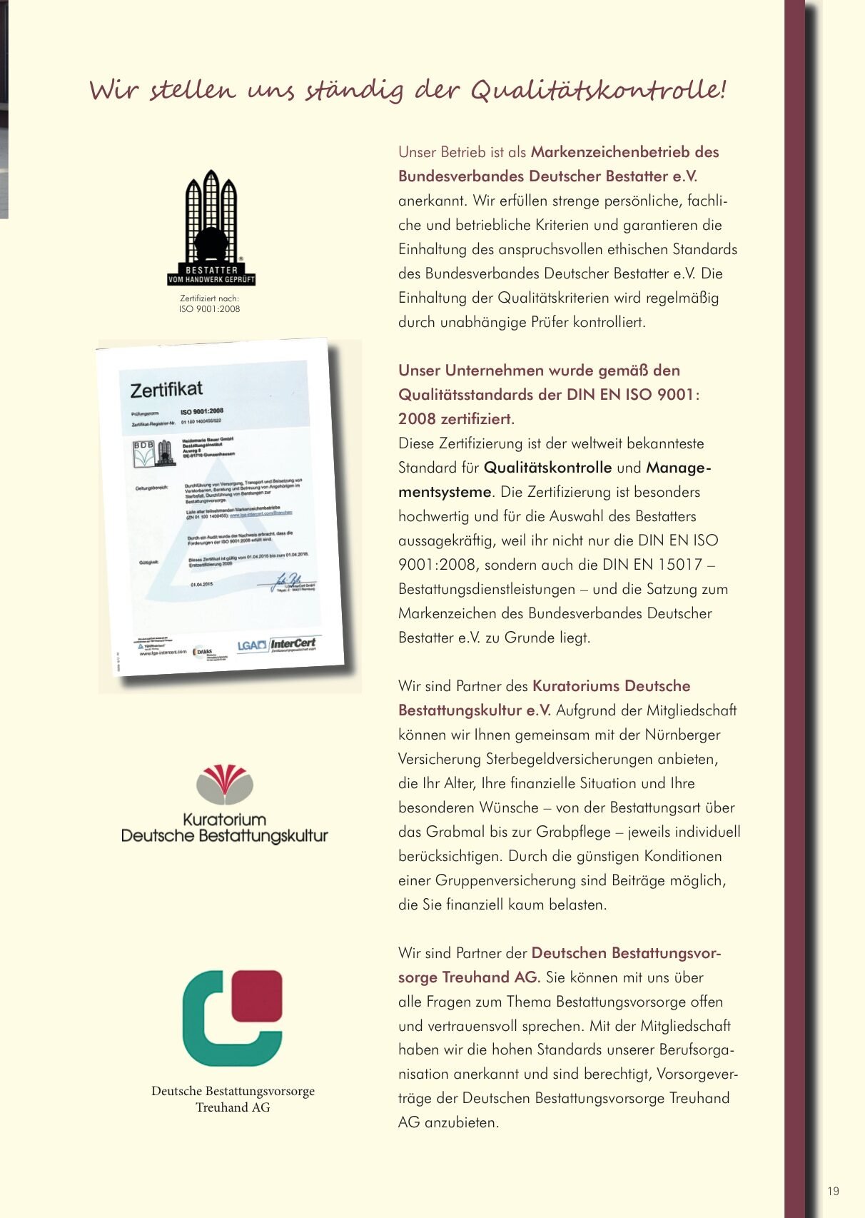 Hausbroschüre des Bestattungsinstituts Bauer, Seite 19