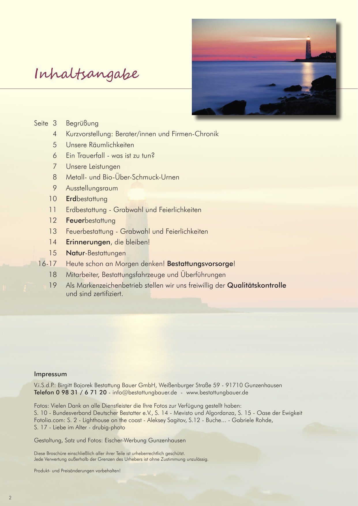 Hausbroschüre des Bestattungsinstituts Bauer, Seite 2