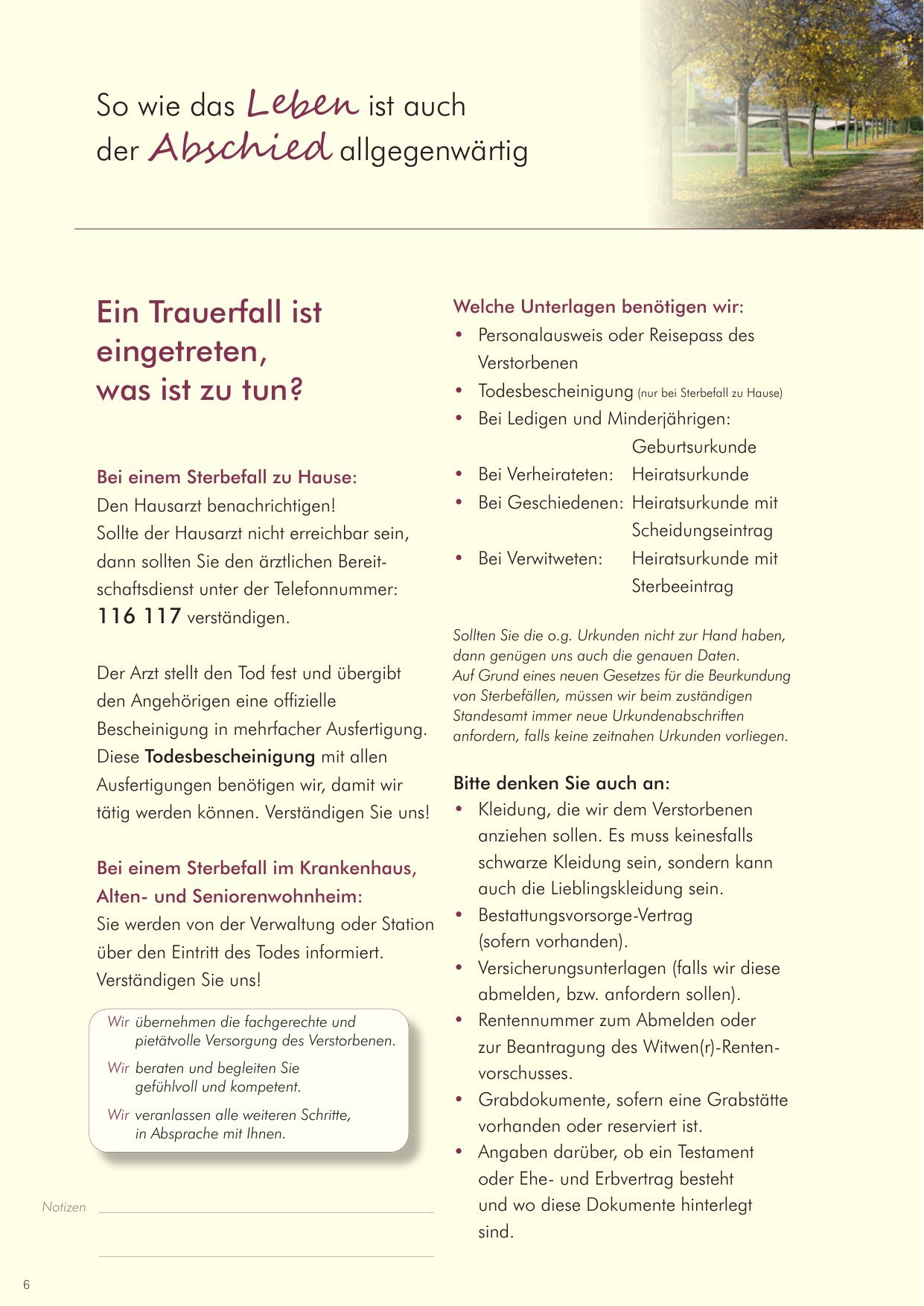 Hausbroschüre des Bestattungsinstituts Bauer, Seite 6