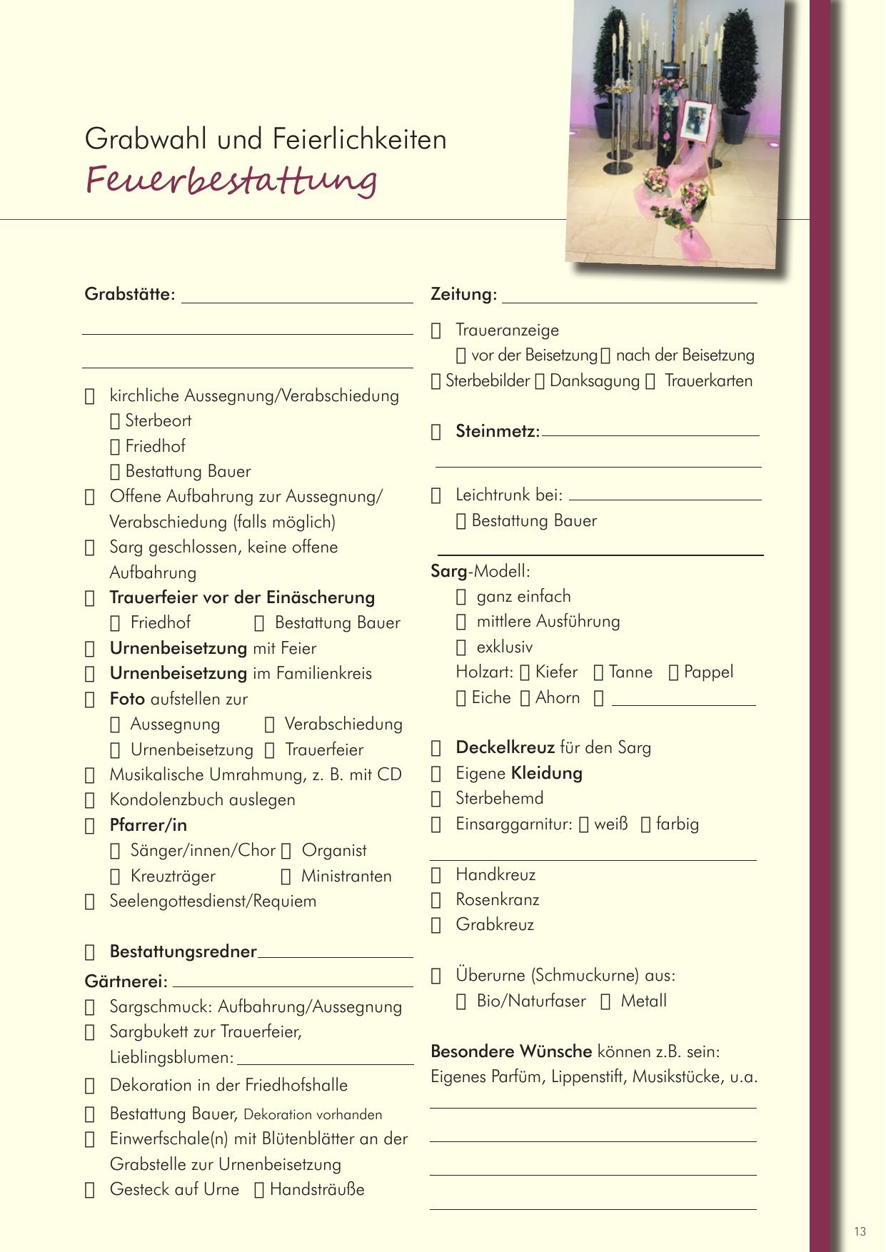 Hausbroschüre des Bestattungsinstituts Bauer, Seite 13