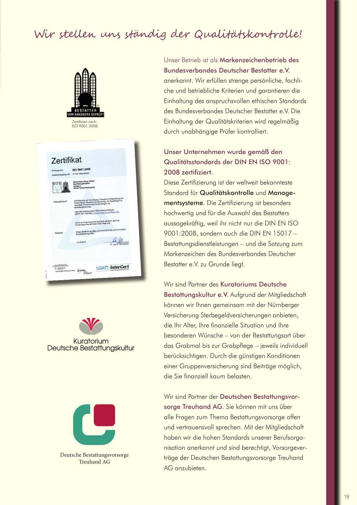 Hausbroschüre des Bestattungsinstituts Bauer, Seite 19